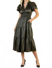 Thml - Flutter Sleeve Leather Midi Dress
