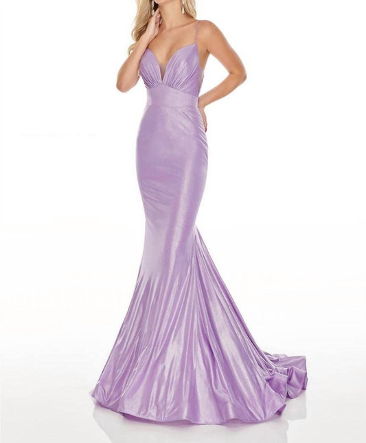 Rachel Allan - Lace-up Back Stretch Jersey Mermaid Prom Gown