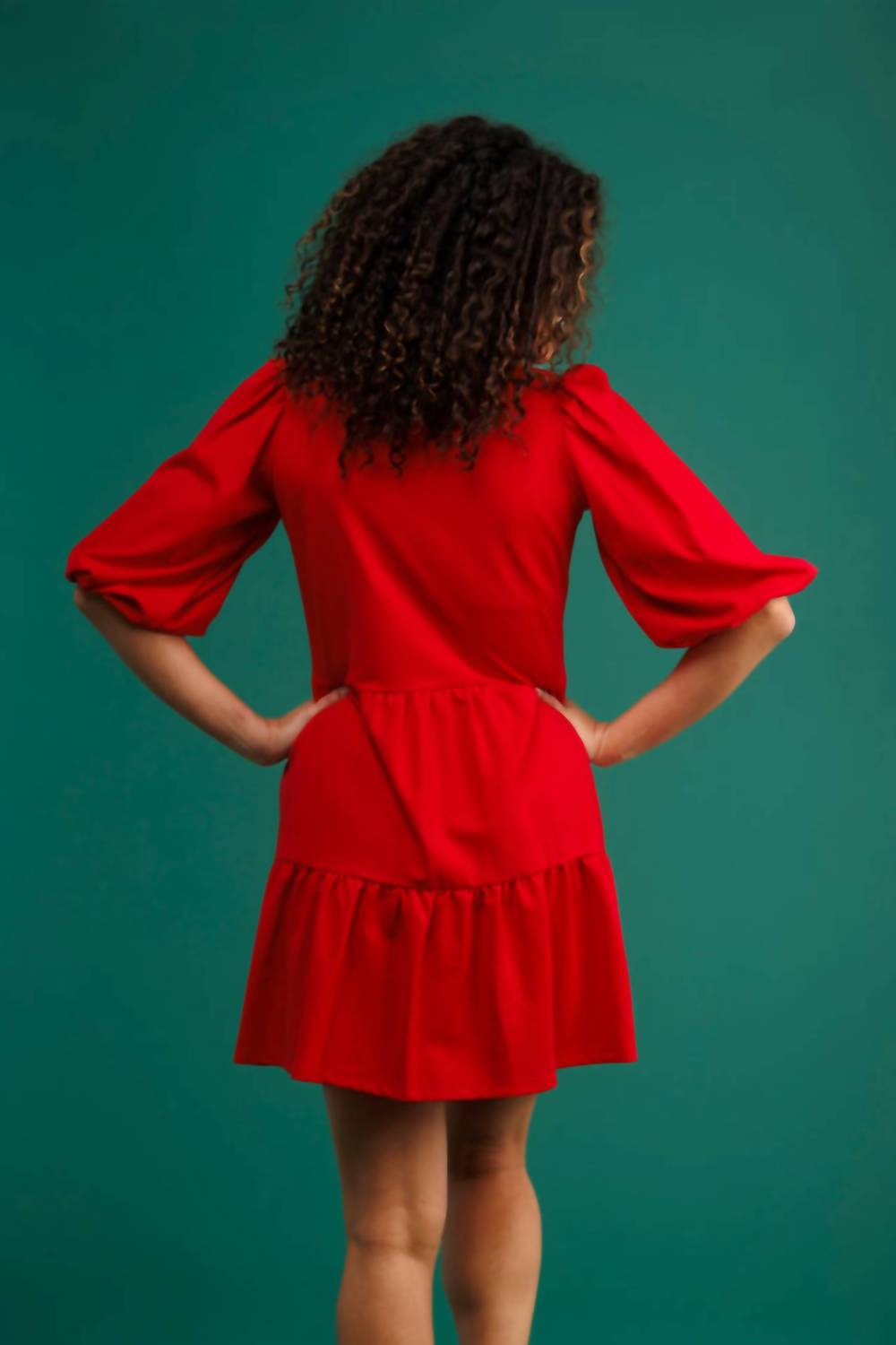 SMITH & QUINN Tory 3/4 Puff Sleeve Dress in red - women's dress - alternate view
