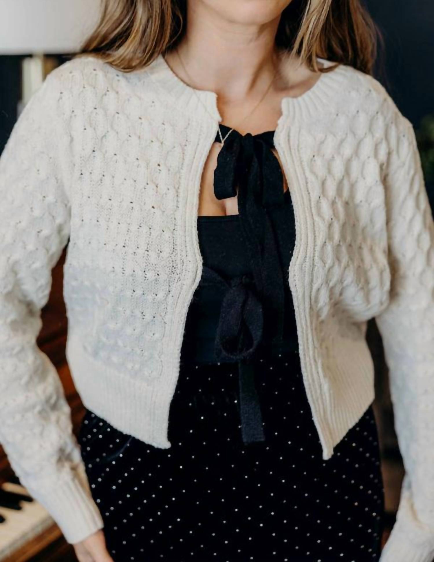 Mikarose Yarn Knit Cardi Top in marshmallow - women's cardigan