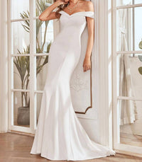Ever-Pretty - Plain Solid Color Off Shoulder Mermaid Wedding Dress
