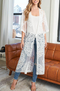 Riah Fashion - Flower Lace Embroidery Open Front Summer Bohemian Kimono