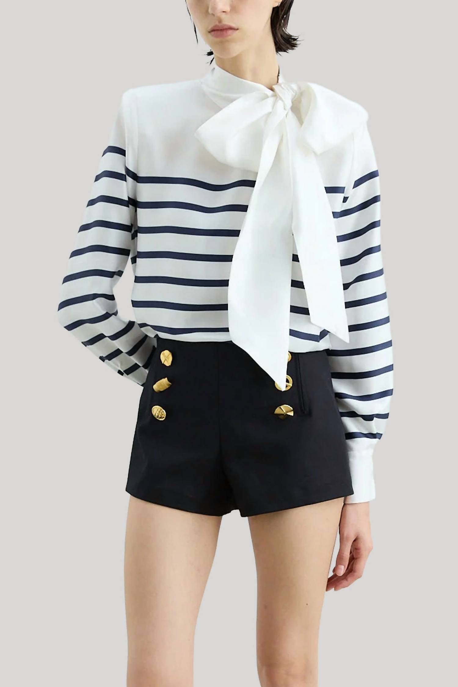 Francoise Johanna Silk Collar Blouse in stripe navy - women's blouse