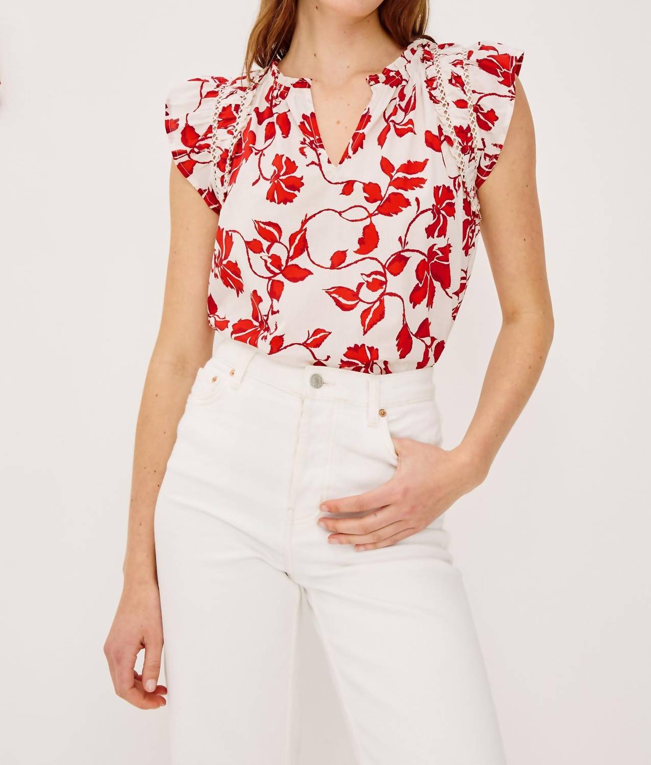 Rails Allea Flutter Sleeves Top in red - women's blouse