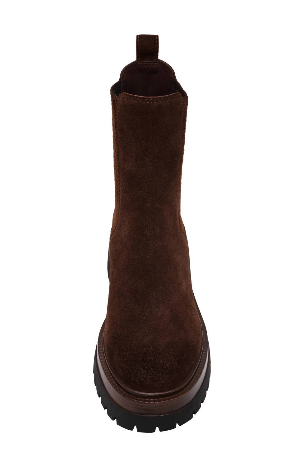 STEVE MADDEN Women's Blitzen Platform Chelsea Boot in brown suede - women's shoe - detail view