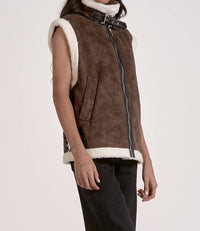 ELAN Ultra-soft Shearling Vest in brown - women's jacket - alternate view
