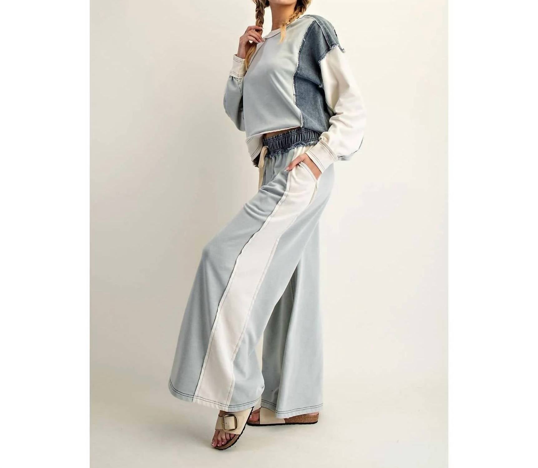 Style Usa - Color Block Denim Drawstring Pants