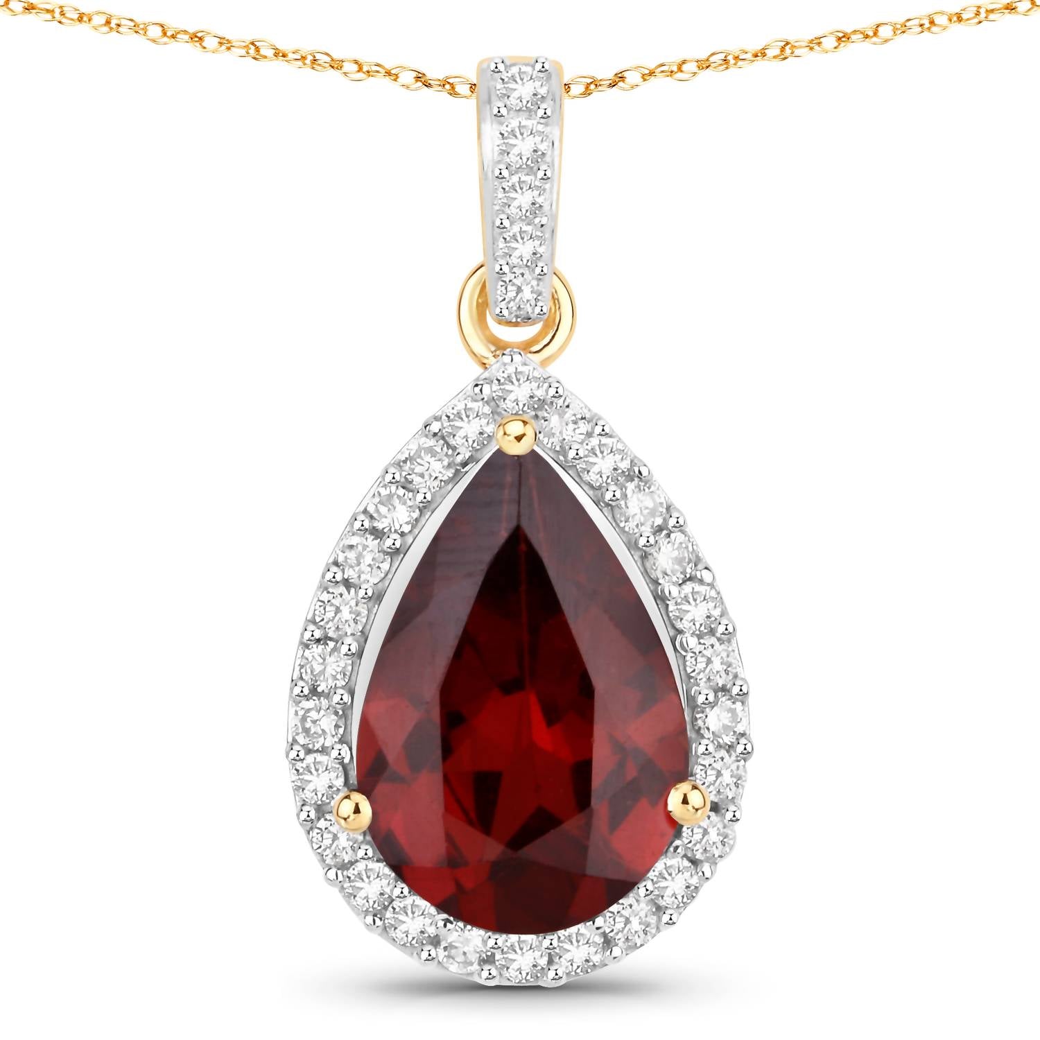 Diana M Jewels Women's Pear Natural Rhodolite Pendant Necklace (3.29 Ct) - Signature Plus in 14k yellow gold - women's jewelry
