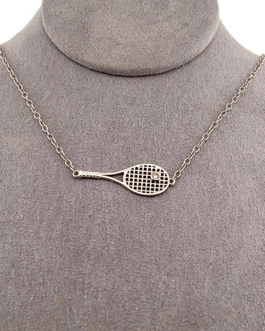Love Love Tennis - Women's Gold Racket + Diamond Ball Necklace