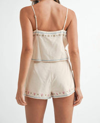 Mable - Tea Rose Vintage Embroidered Top And Short Set