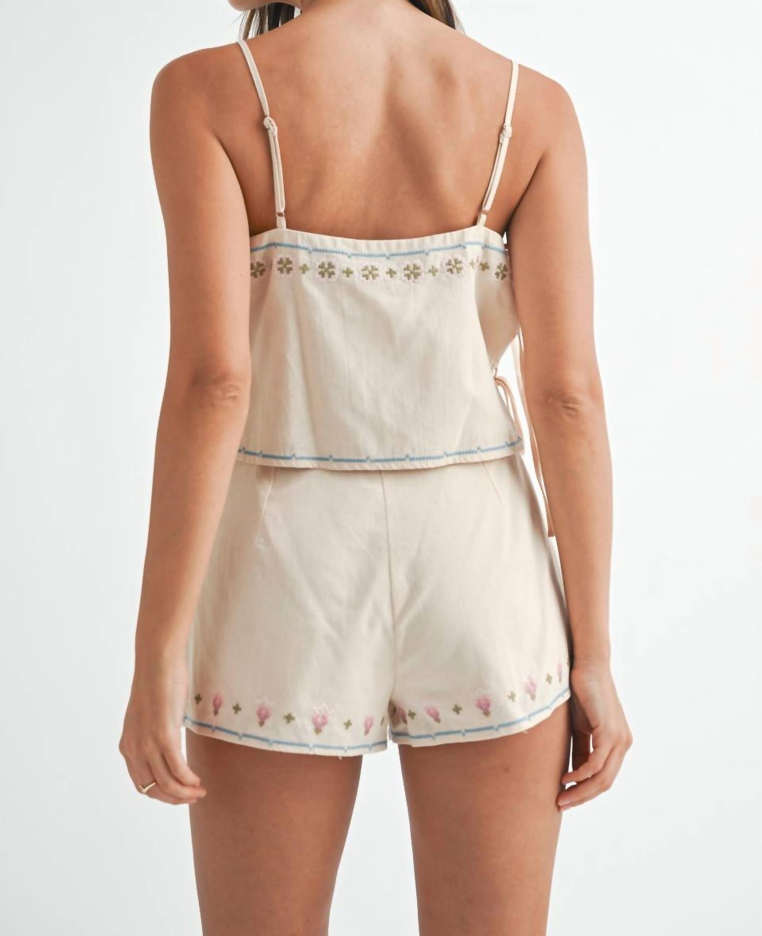 Mable - Tea Rose Vintage Embroidered Top And Short Set