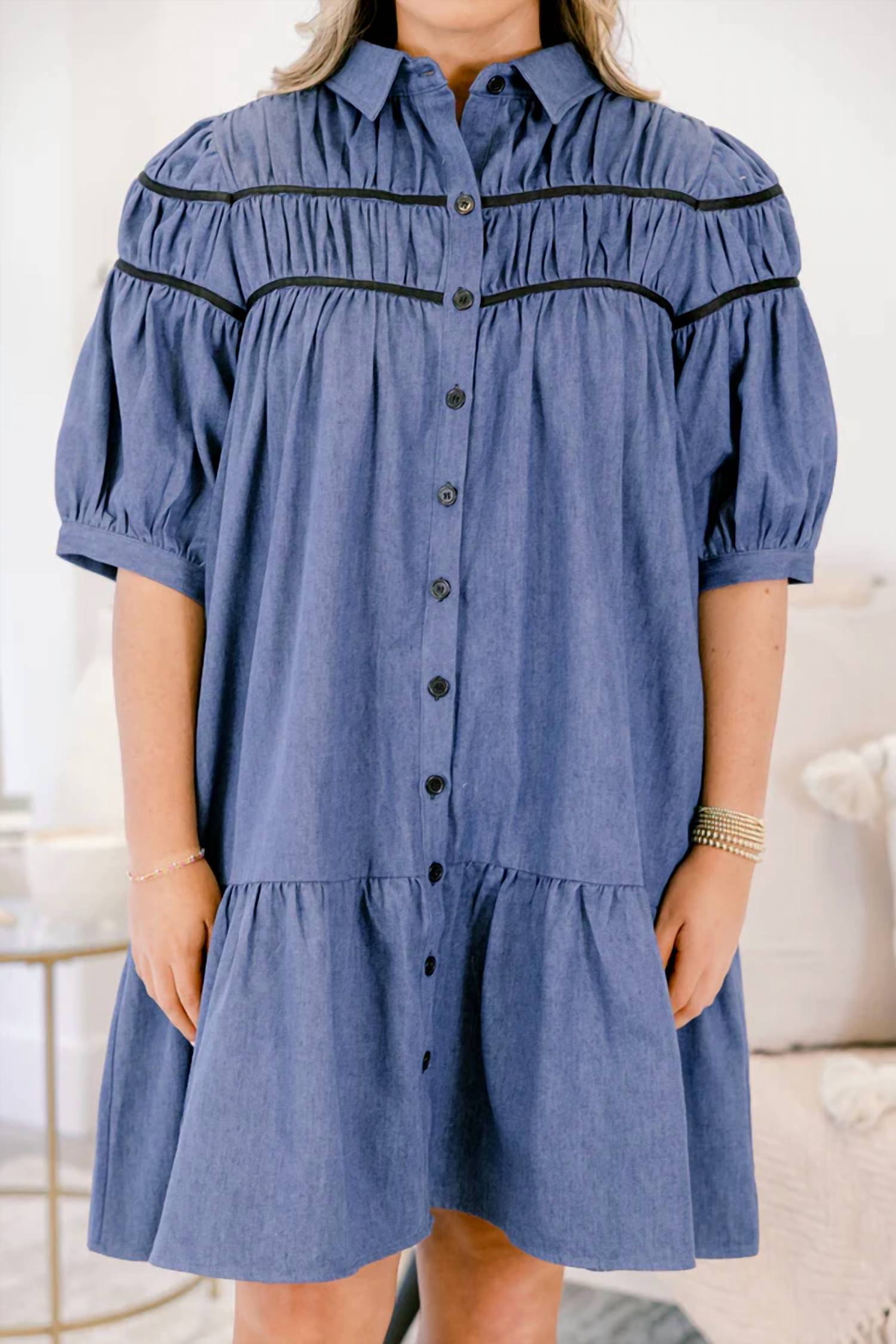 Ee:Some - Bleach Washed Button Down Mini Dress