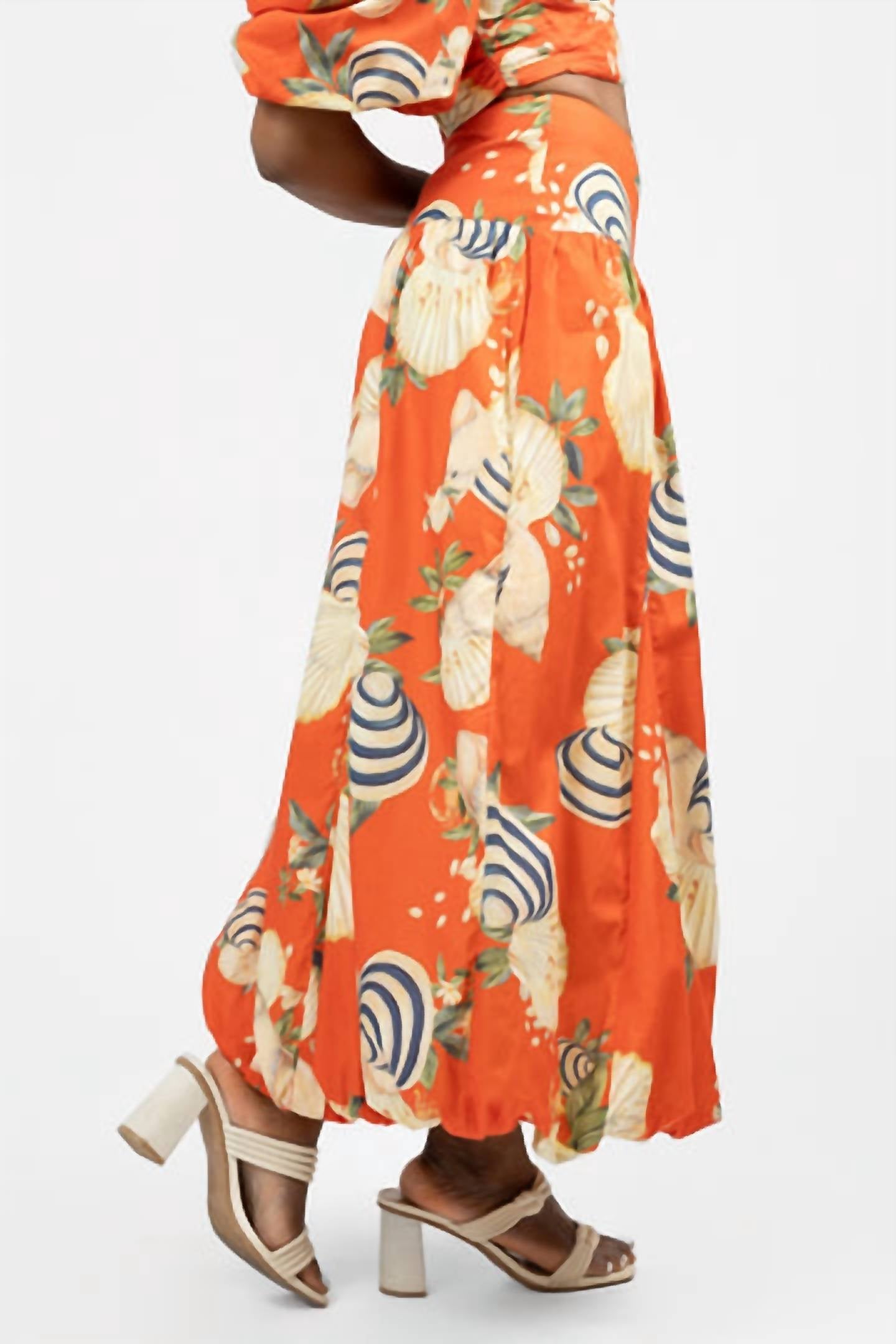 Dress To - Coral Sea Shell Print Bubble Maxi Skirt