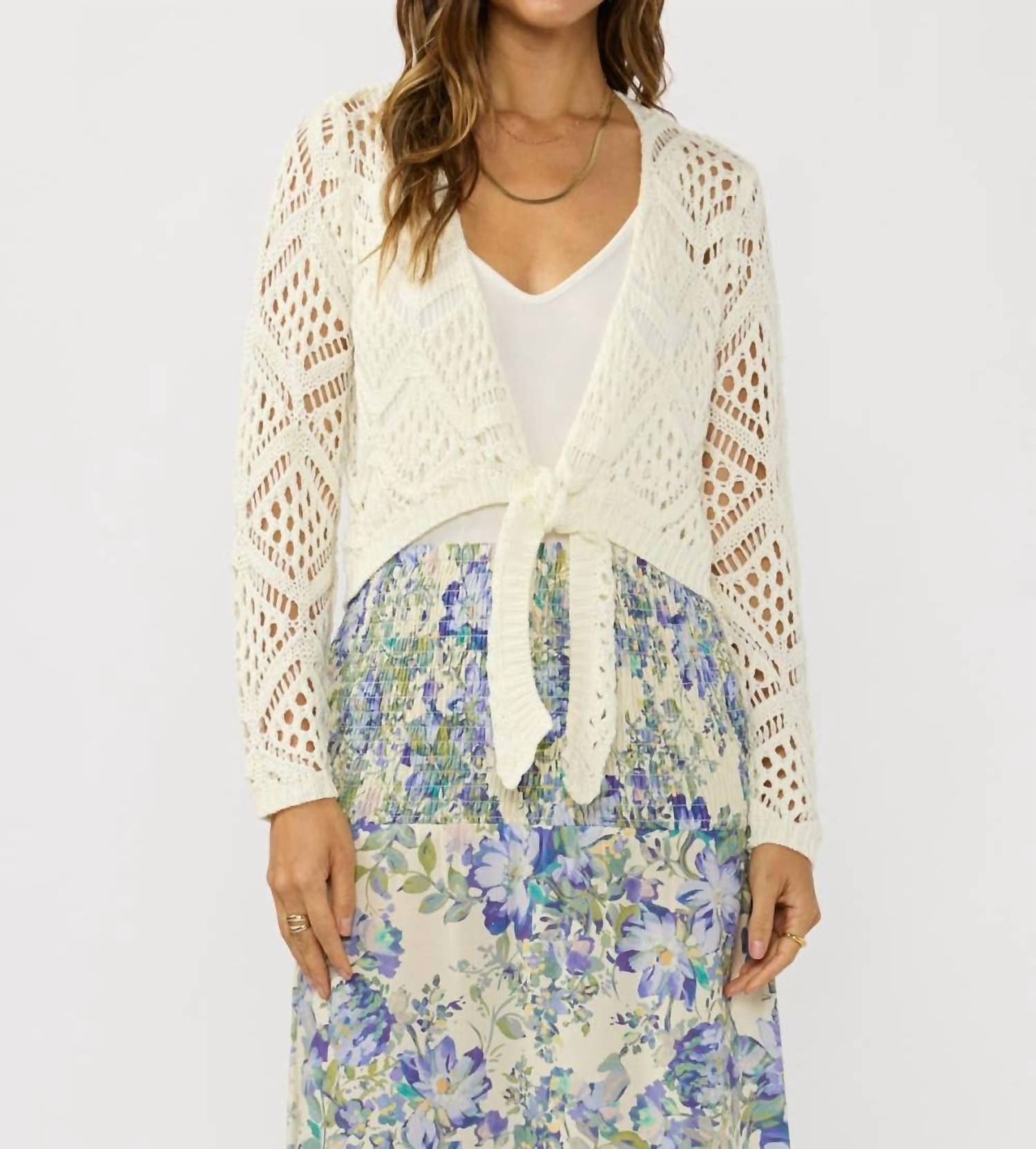 Lovestitch - Women's Open Crochet Tie Front Top