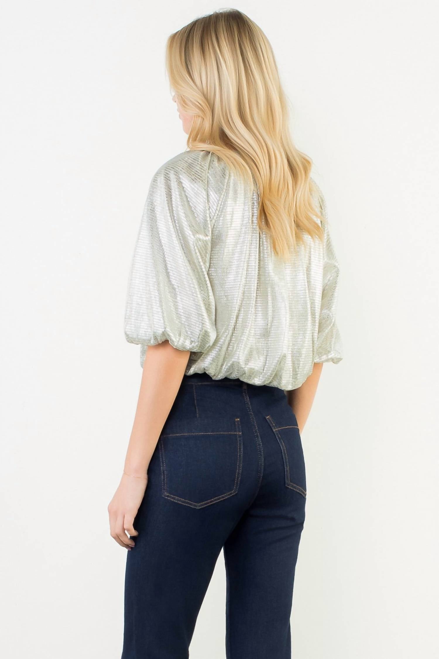 THML SEQUIN FLOWY TOP in silver - women's shirt - alternate view