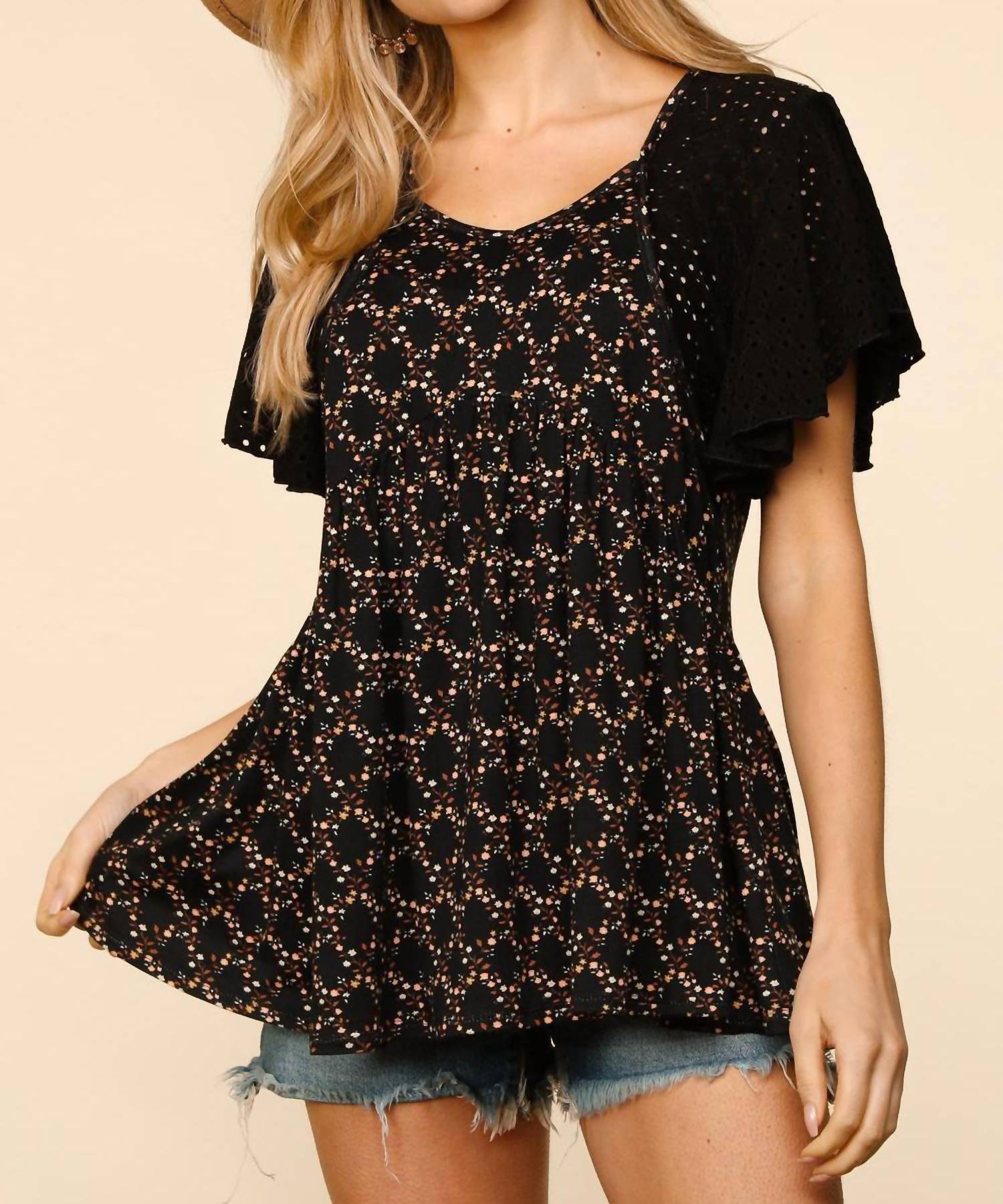 Sugarfox - Flutter Merrow Babydoll Blouse