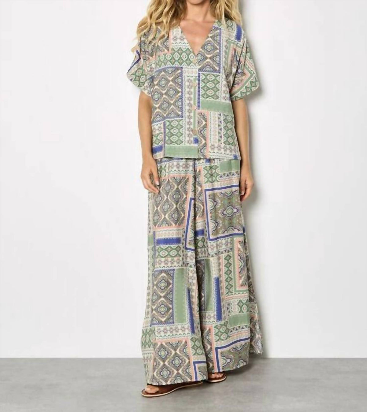 Apricot - Folk Patchwork Wide Leg Trousers