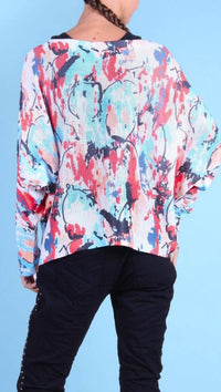 GIGI MODA Paint Splash Print Daria Batwing Sweater in white - women's sweater - detail view