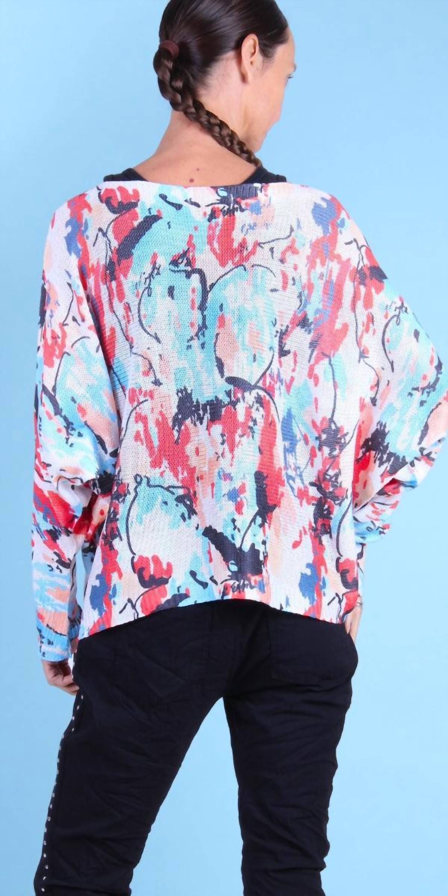 GIGI MODA Paint Splash Print Daria Batwing Sweater in white - women's sweater - alternate view