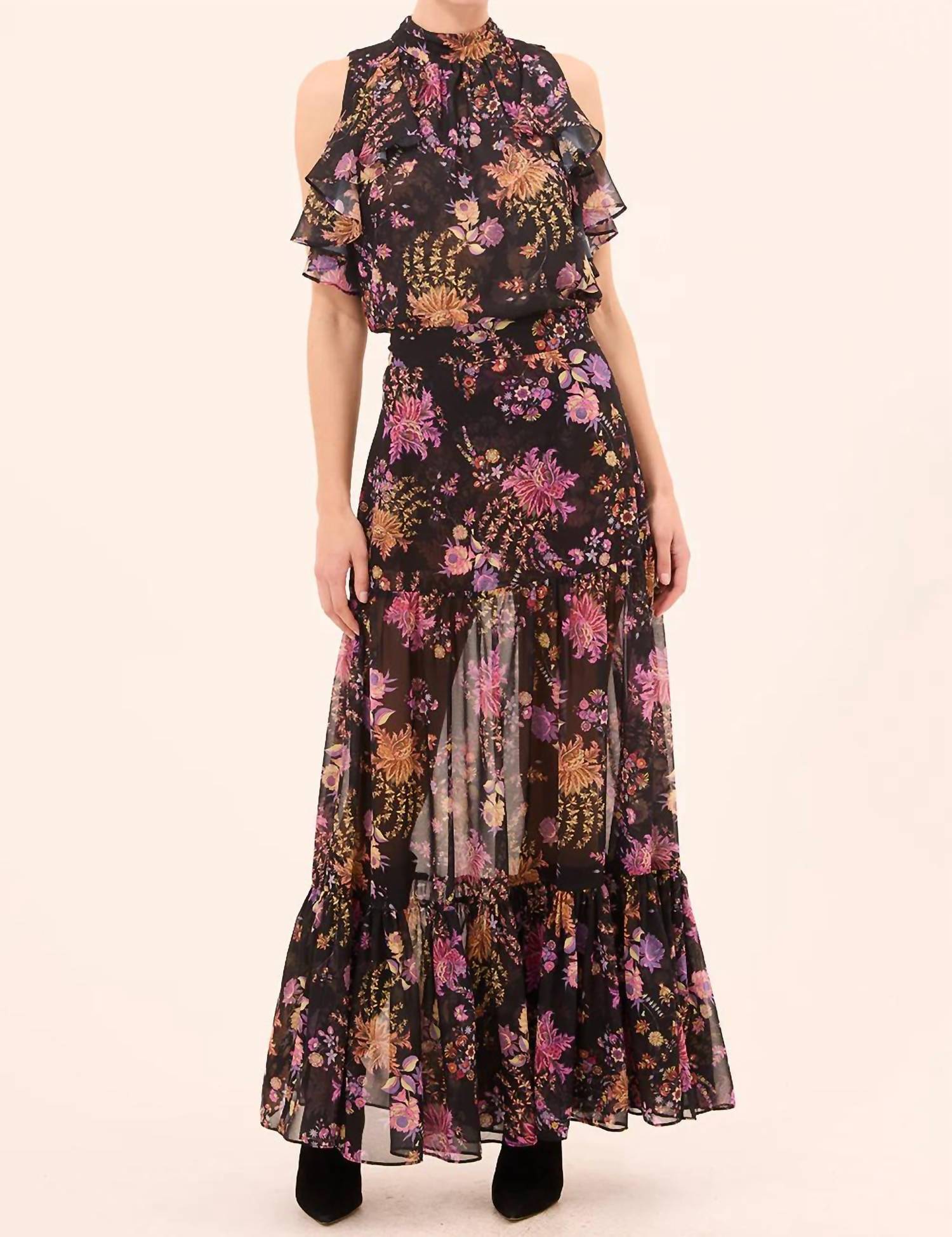 Misa Los Angeles Mavi Maxi Skirt in dusted cluster chiffon - women's skirt