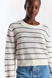 Brodie Cashmere - Stripe Mix Stitch Crew Sweater