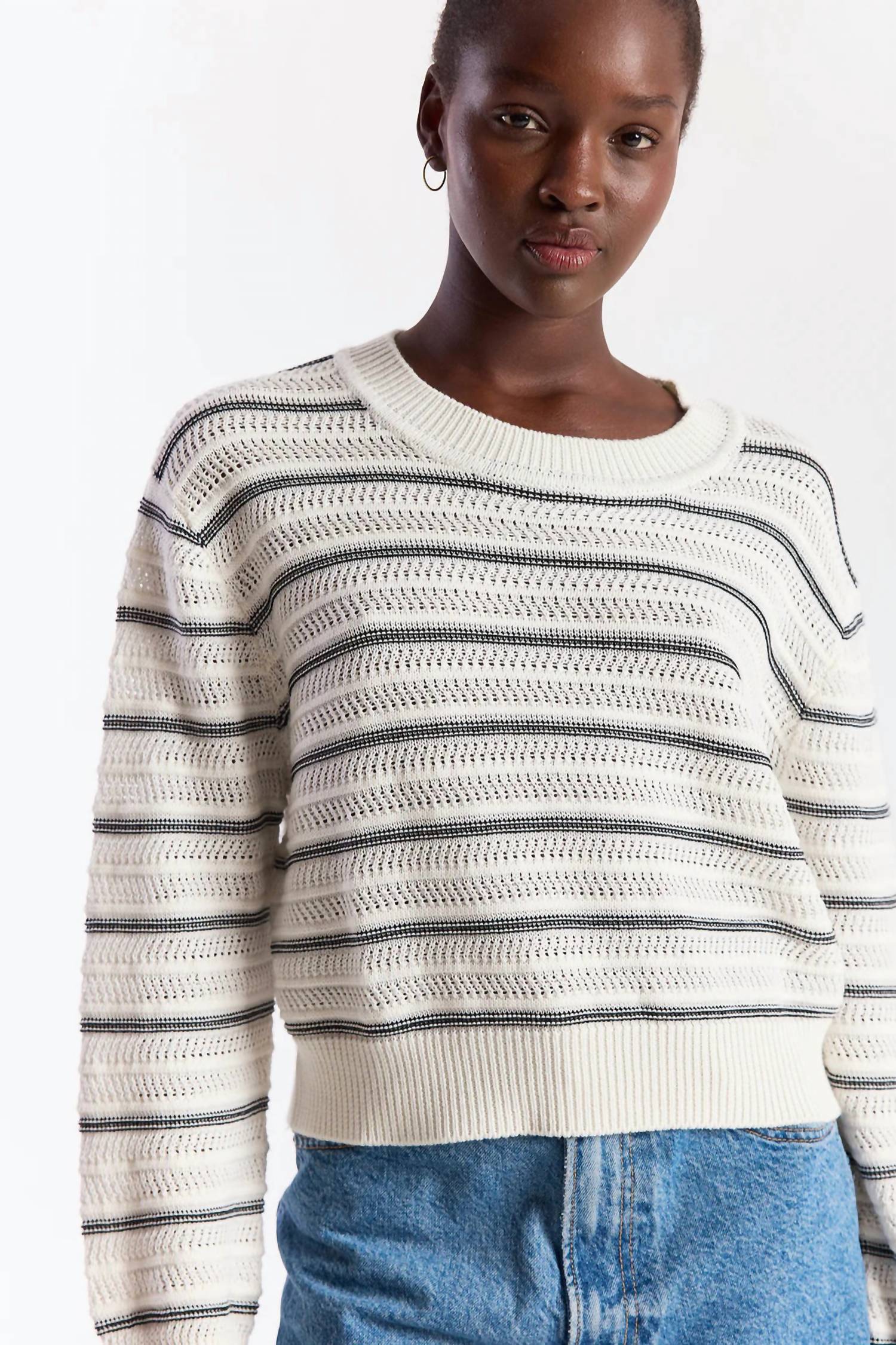 Brodie Cashmere - Stripe Mix Stitch Crew Sweater