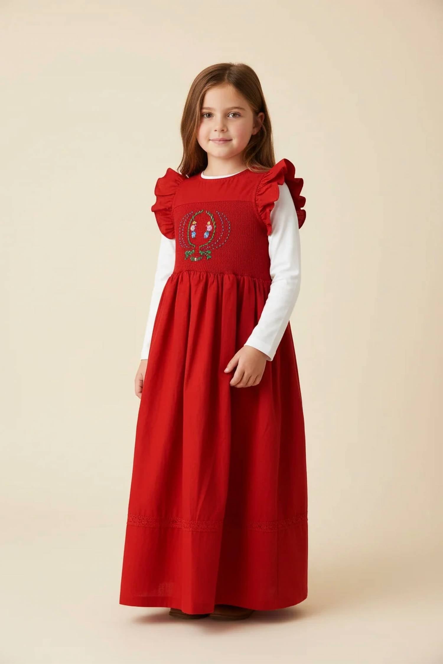 Nipoti - Girls Hand-embroidered Cotton Maxi Dress