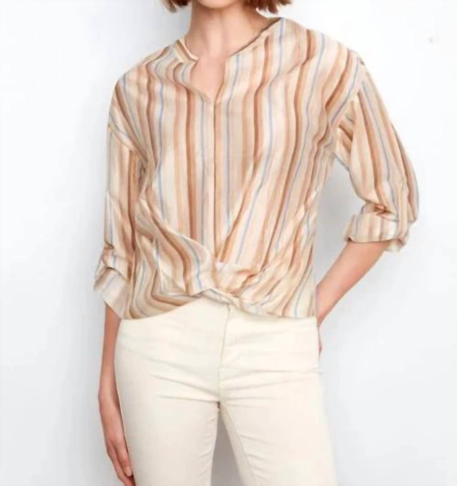 Charlie B - Printed Roll Up Sleeve With Knot Blouse