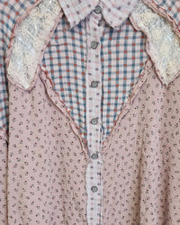 POL Ditsy Sequin Button Up Top in pink - women's long sleeve top - detail view