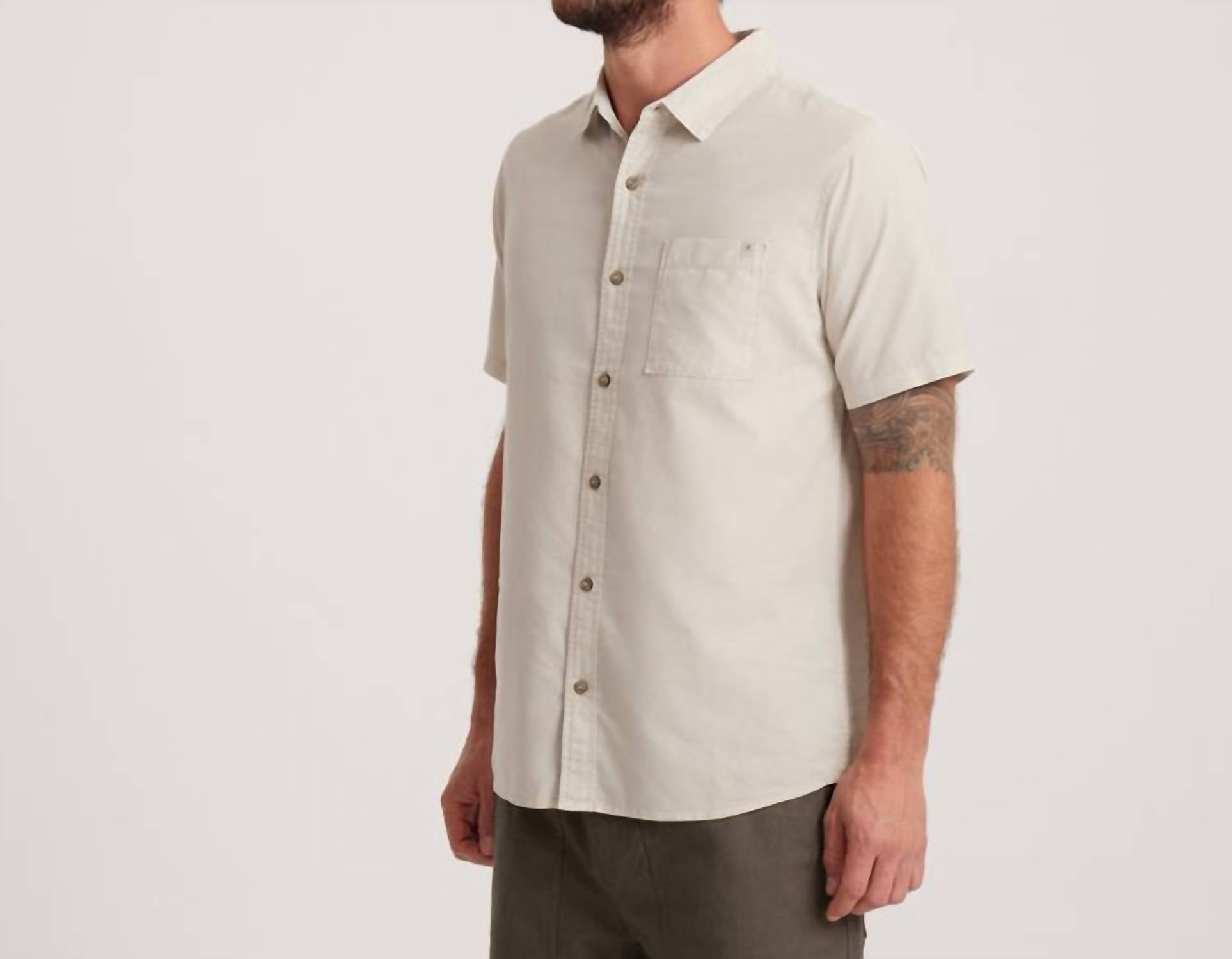 ROARK Made To Fade Short Sleeve Button Up Shirt in bone - men's shirt - alternate view