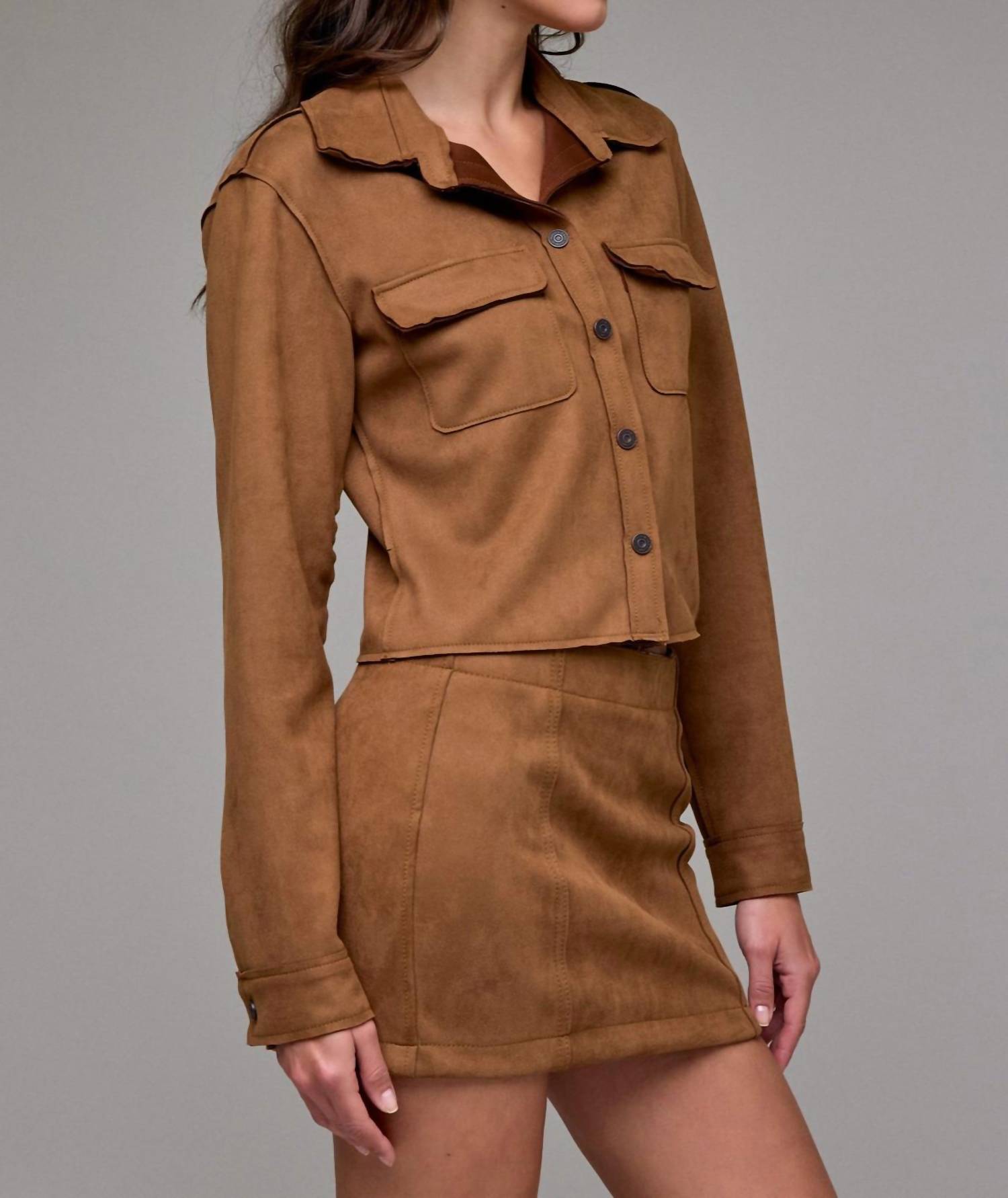 Hidden - Suede Shrunken Button-up Shirt