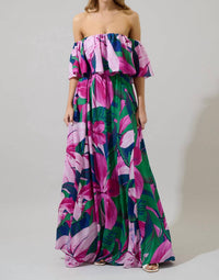 SUGARLIPS Women's Off The Shoulder Dress in purple multi - women's dress