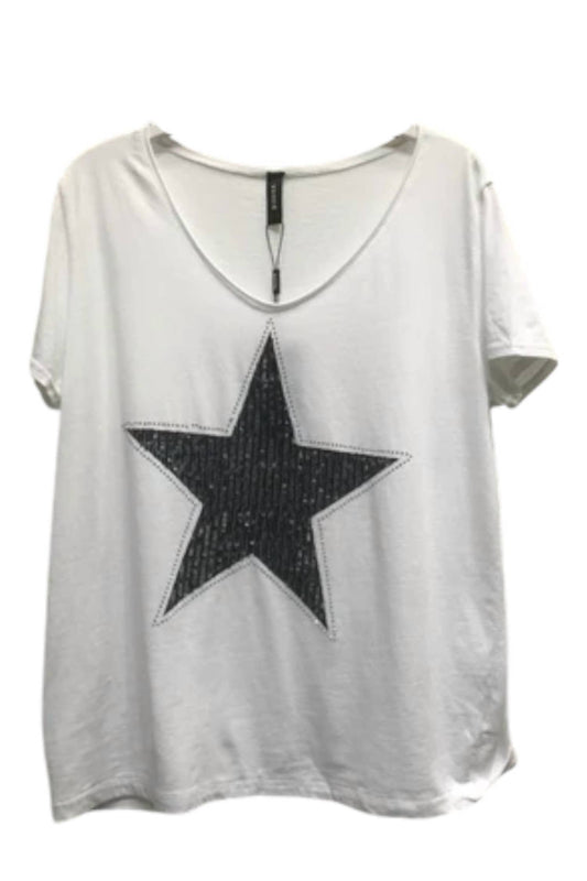 Venti6 - TWO TONE SEQUIN STAR SHORT SLEEVE TEE