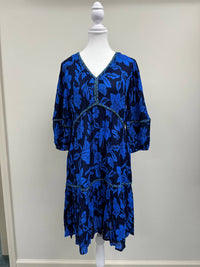 Tribal - Printed Jacquard Embroidered V-neck Midi Dress