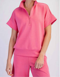 Rae Mode - Modal Quarter Zip Short Sleeve Top