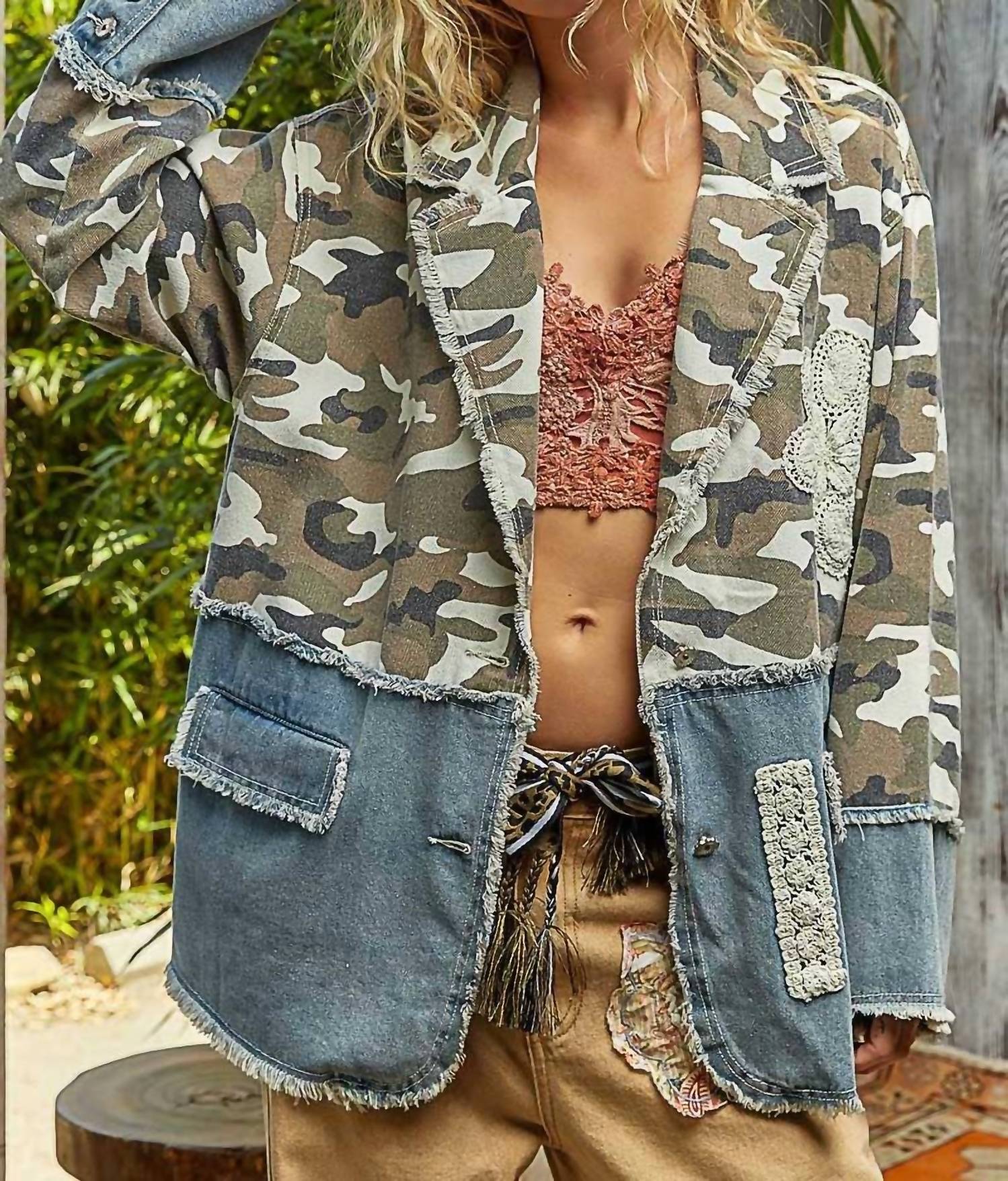 POL Camo Half Denim Jacket - women's jacket