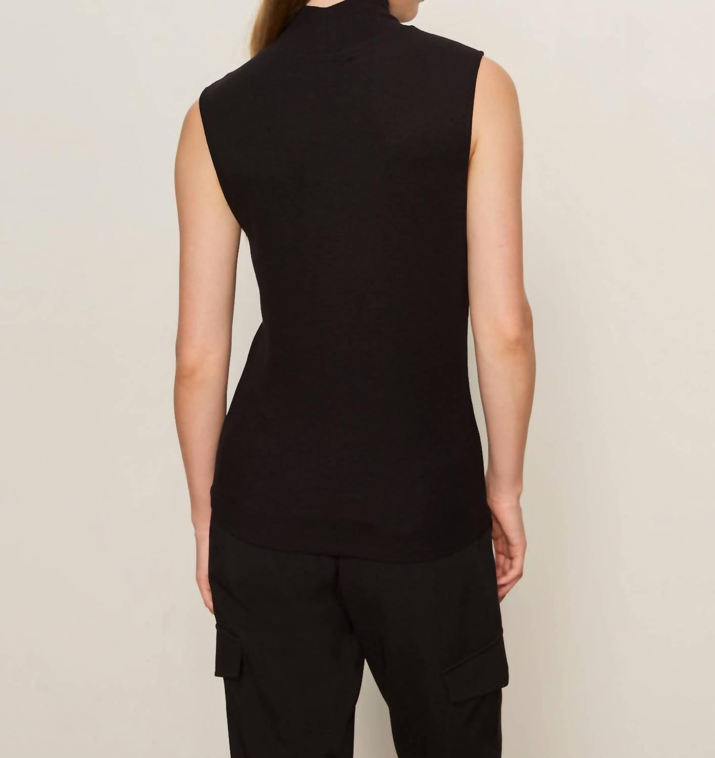 Sanctuary Essential Sleeveless Mock Neck Tank Top in black 1 - women's tank top - detail view