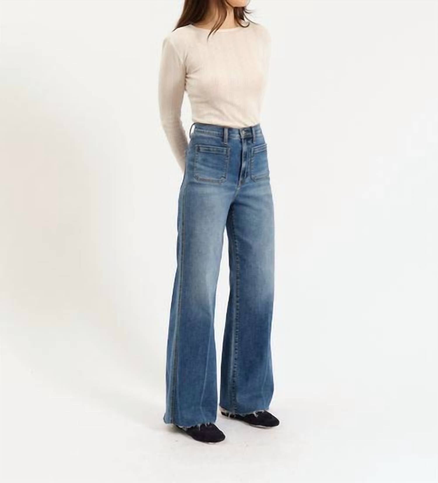 DAZE Far Out High Rise Wide Leg Jeans in vintage city 1 - women's jeans - detail view