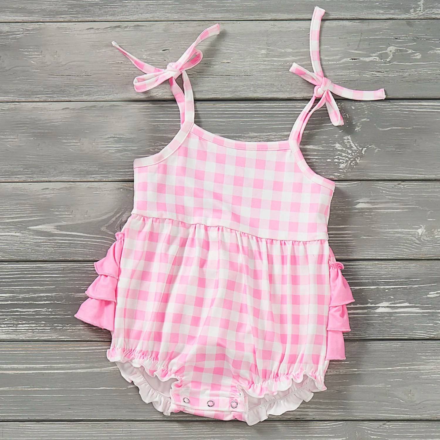 Pete + Lucy - Girls Miss Malibu Gingham Infant Romper