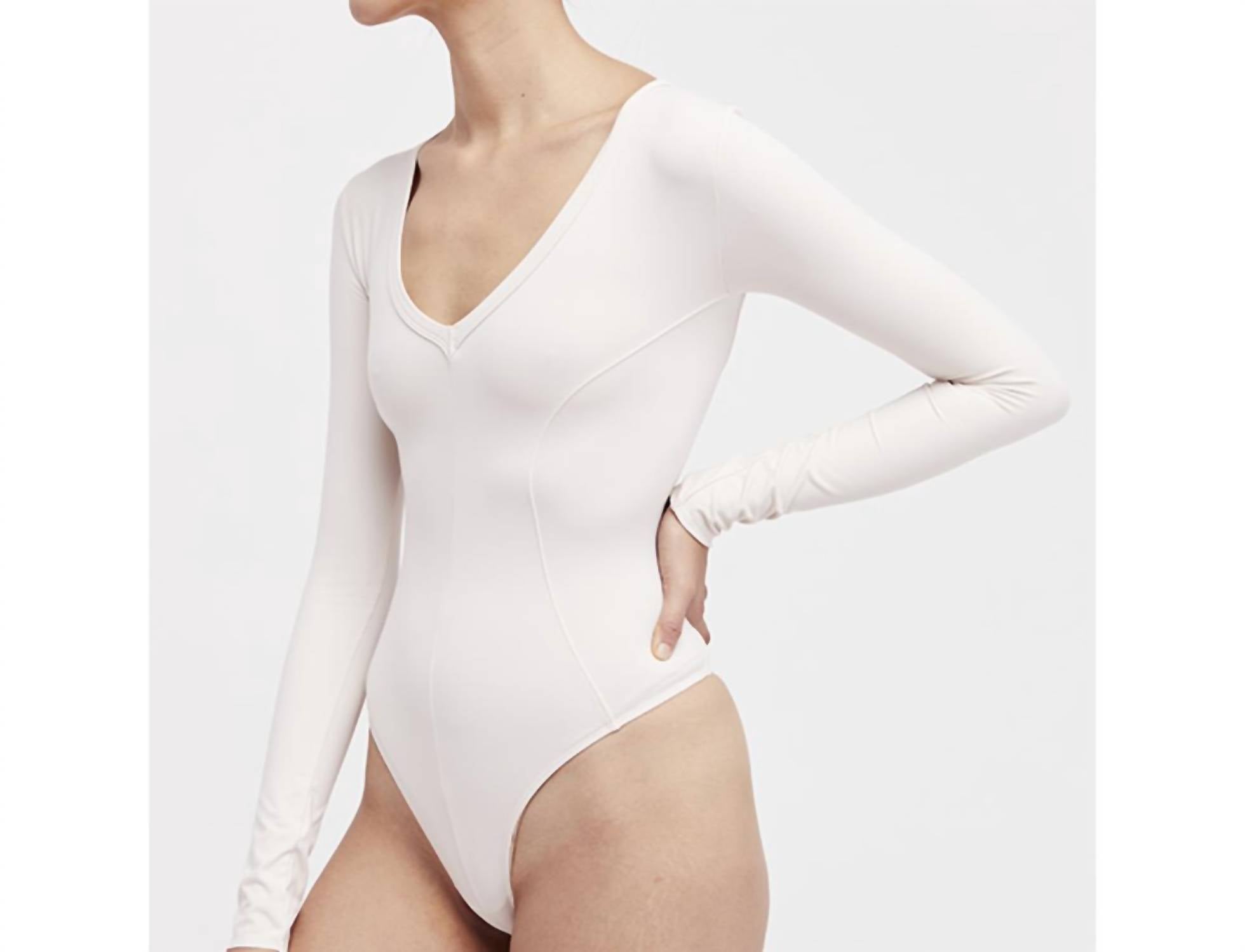 Free People Super Soft Deep V Bodysuit in neutral - women's shirt