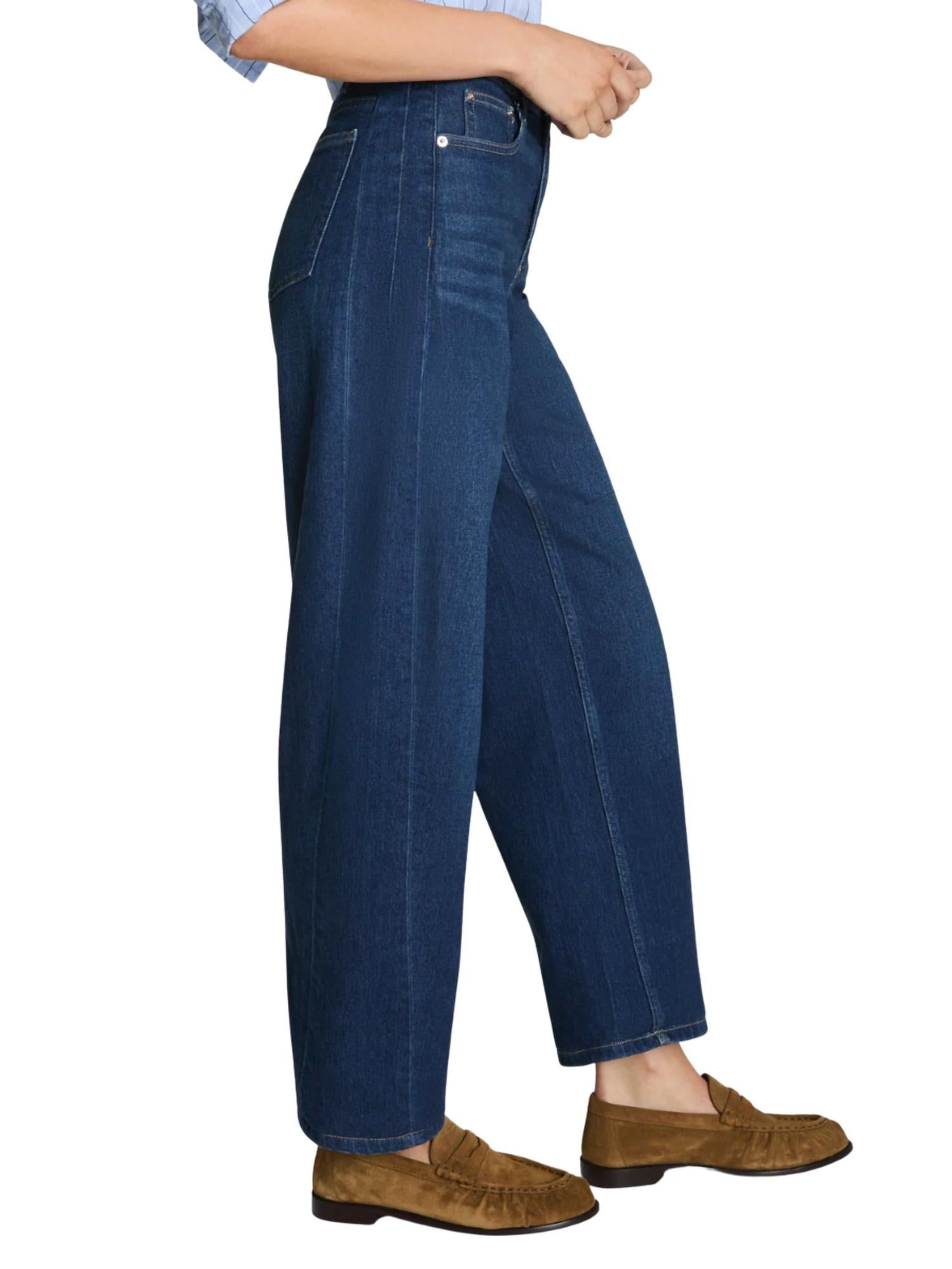 Spanx Authentic 360 Barrel Leg Jeans in adriatic blue - women's jeans - detail view