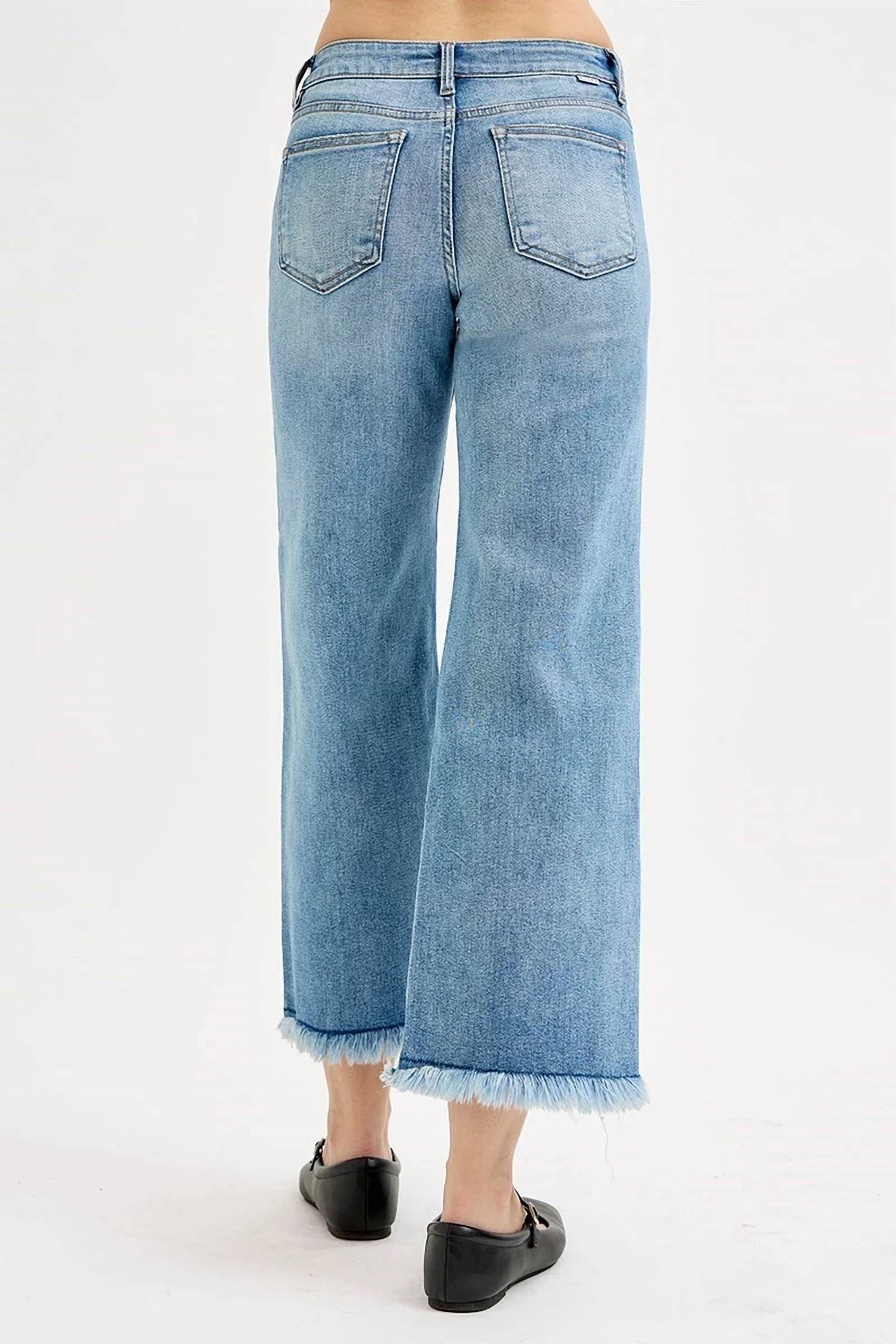 Risen - Mid Rise Crop Wide Leg Jeans