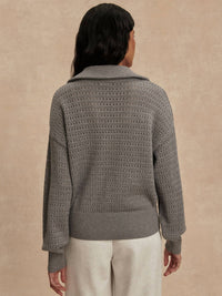 VARLEY Darla Half Zip Knit Sweater in silver filigree melange - women's sweater - alternate view