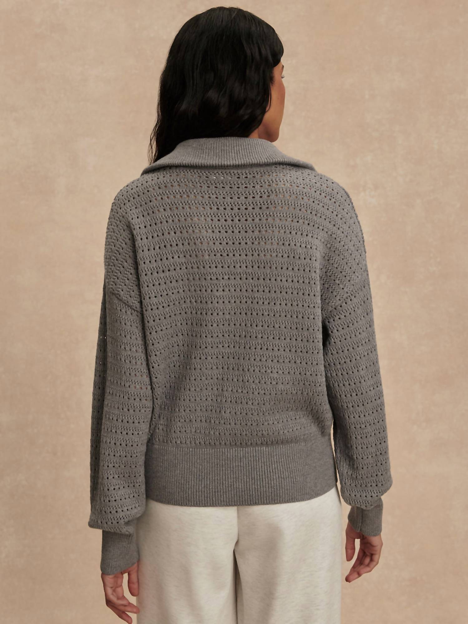 VARLEY Darla Half Zip Knit Sweater in silver filigree melange - women's sweater - alternate view