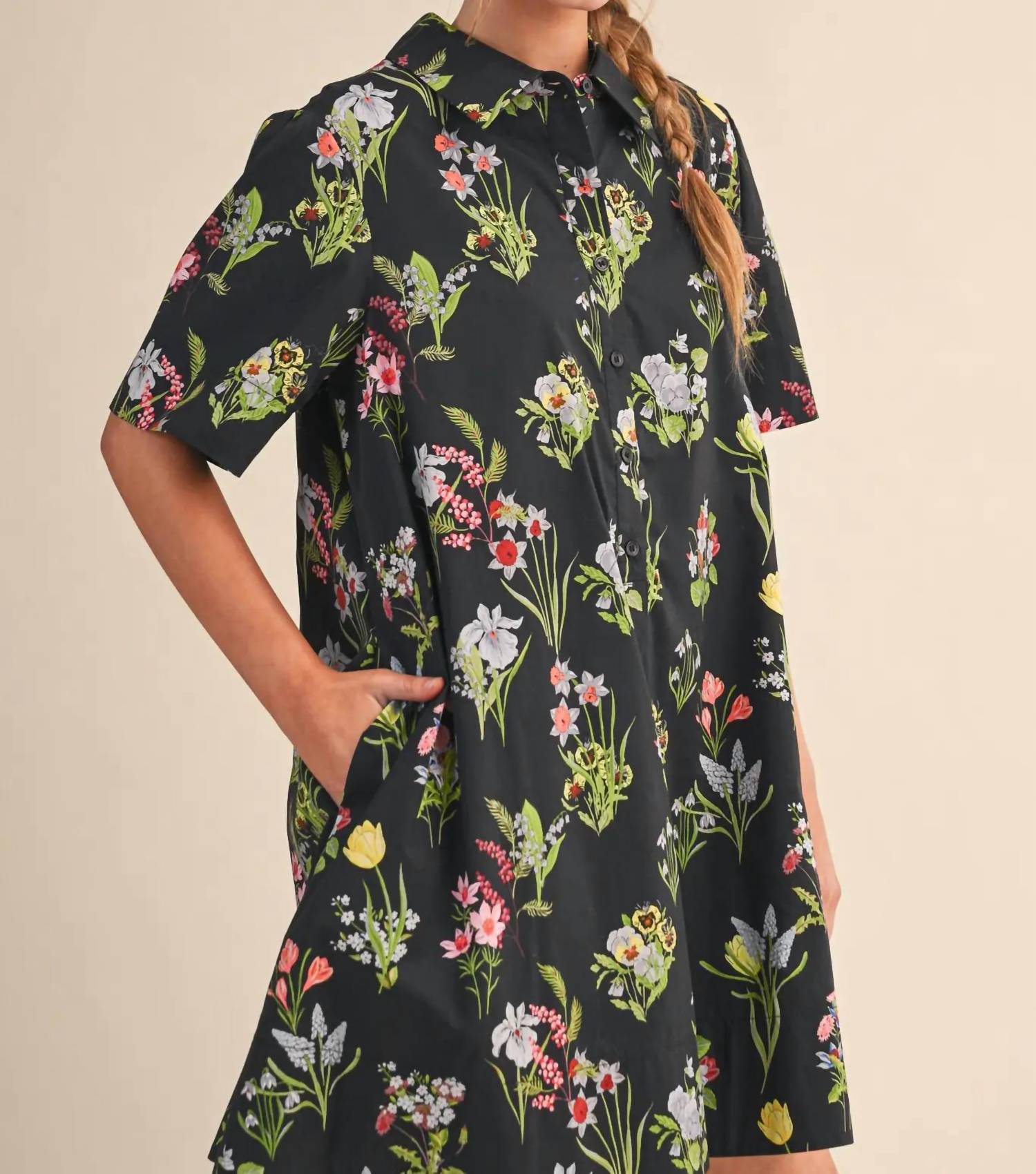 &Merci - Short Sleeve Button Down Mini Dress