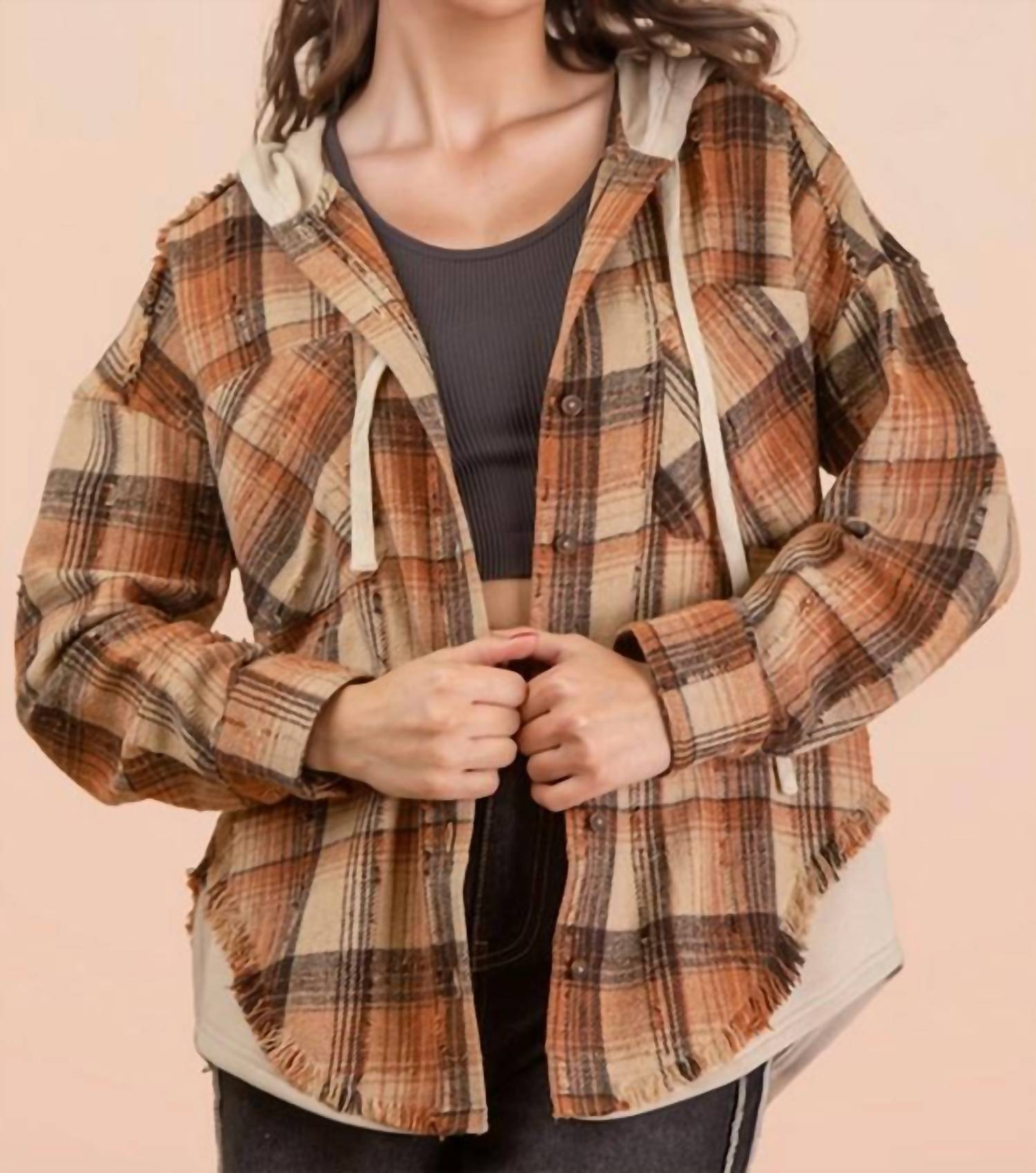 Very J - Canyon Plaid Flannel Hooded Jacket