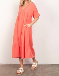 New In - Frayed Detail Soft Crinkle Gauze Midi Dress