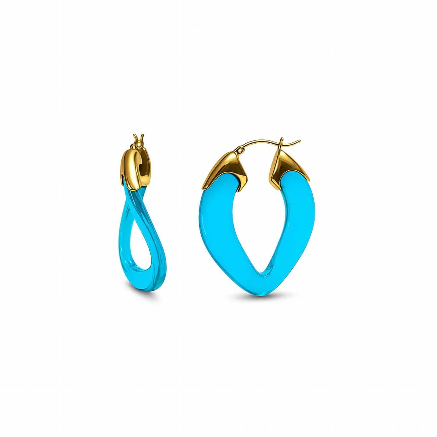Gold & Honey - Women's Curb Link Lucite Birthstone Hoop Earrings