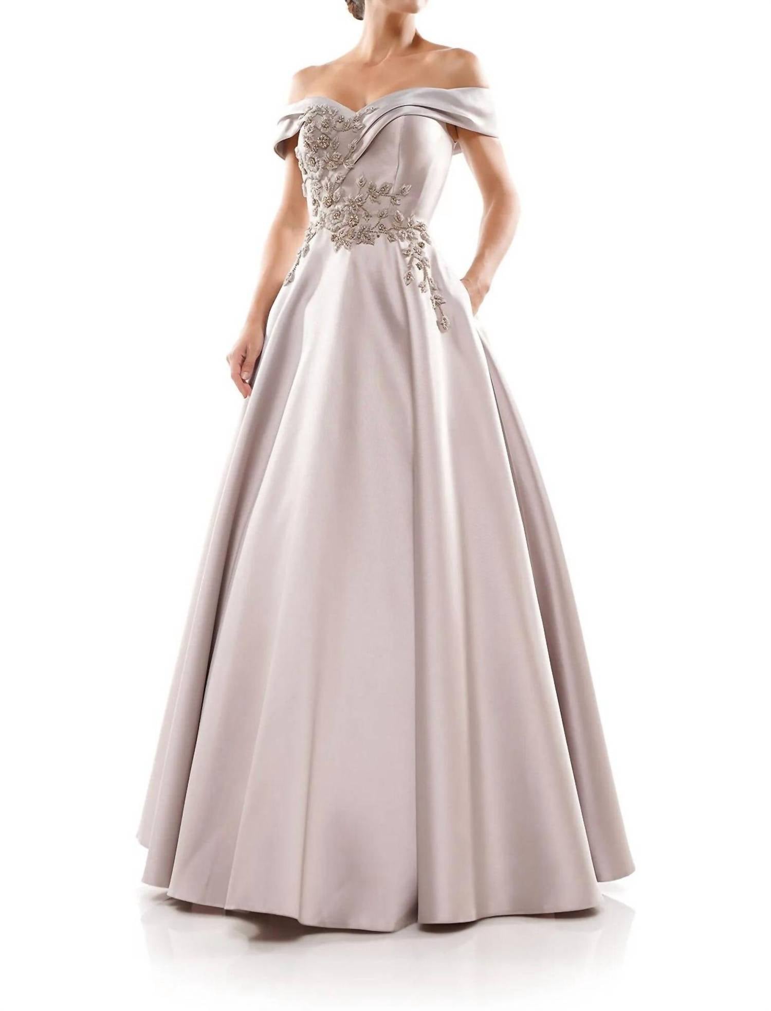 Marsoni by Colors Off Shoulder Ball Gown in taupe - women's dress