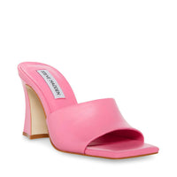 STEVE MADDEN Women's Fairfax Square Toe Mules Hi Heels in pink leather - women's heels - detail view